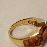 1980's 18K Yellow Gold Emerald-Cut Citrine and Diamond Art Deco Ring, Size US 6