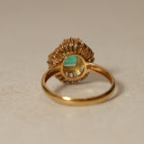 1990's 18K Yellow Gold Emerald & White Sapphire Wavy Solitaire Ring, Size US 6.25