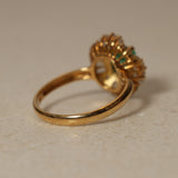 1990's 18K Yellow Gold Emerald & White Sapphire Wavy Solitaire Ring, Size US 6.25