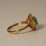 1990's 18K Yellow Gold Emerald & White Sapphire Wavy Solitaire Ring, Size US 6.25