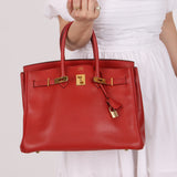 Hermès 1997 Retourne Rouge Vif Ardennes Birkin 35 GHW