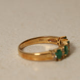 1990's 18K Yellow Gold Emerald & Diamond Stack Ring, Size US 7