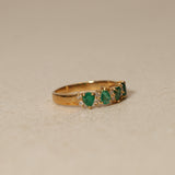 1990's 18K Yellow Gold Emerald & Diamond Stack Ring, Size US 7