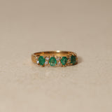 1990's 18K Yellow Gold Emerald & Diamond Stack Ring, Size US 7