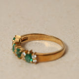 1990's 18K Yellow Gold Emerald & Diamond Stack Ring, Size US 7