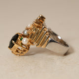 Sachi Fukuhara 1980's 18K Yellow Gold and Platinum Tourmaline Pearl Spinel and Garnet Tiered Cluster Ring