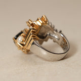 Sachi Fukuhara 1980's 18K Yellow Gold and Platinum Tourmaline Pearl Spinel and Garnet Tiered Cluster Ring