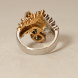Sachi Fukuhara 1980's 18K Yellow Gold and Platinum Tourmaline Pearl Spinel and Garnet Tiered Cluster Ring