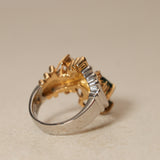 Sachi Fukuhara 1980's 18K Yellow Gold and Platinum Tourmaline Pearl Spinel and Garnet Tiered Cluster Ring