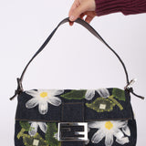 Fendi Denim Floral Appliqué Baguette Bag