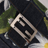 Fendi Denim Floral Appliqué Baguette Bag