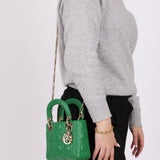 Dior 2018 Emerald Lambskin Cannage Mini Lady w Strap