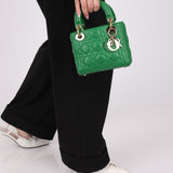 Dior 2018 Emerald Lambskin Cannage Mini Lady w Strap
