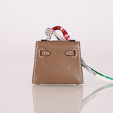 Hermès 2020 Etoupe Tadelakt Micro Kelly Twilly Bag Charm