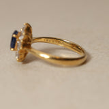 1990's 18K Yellow Gold and Sapphire Diamond Halo Ring, Size US 5.75