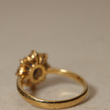 1990's 18K Yellow Gold and Sapphire Diamond Halo Ring, Size US 5.75