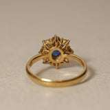 1990's 18K Yellow Gold and Sapphire Diamond Halo Ring, Size US 5.75