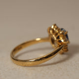 1990's 18K Yellow Gold and Sapphire Diamond Halo Ring, Size US 5.75