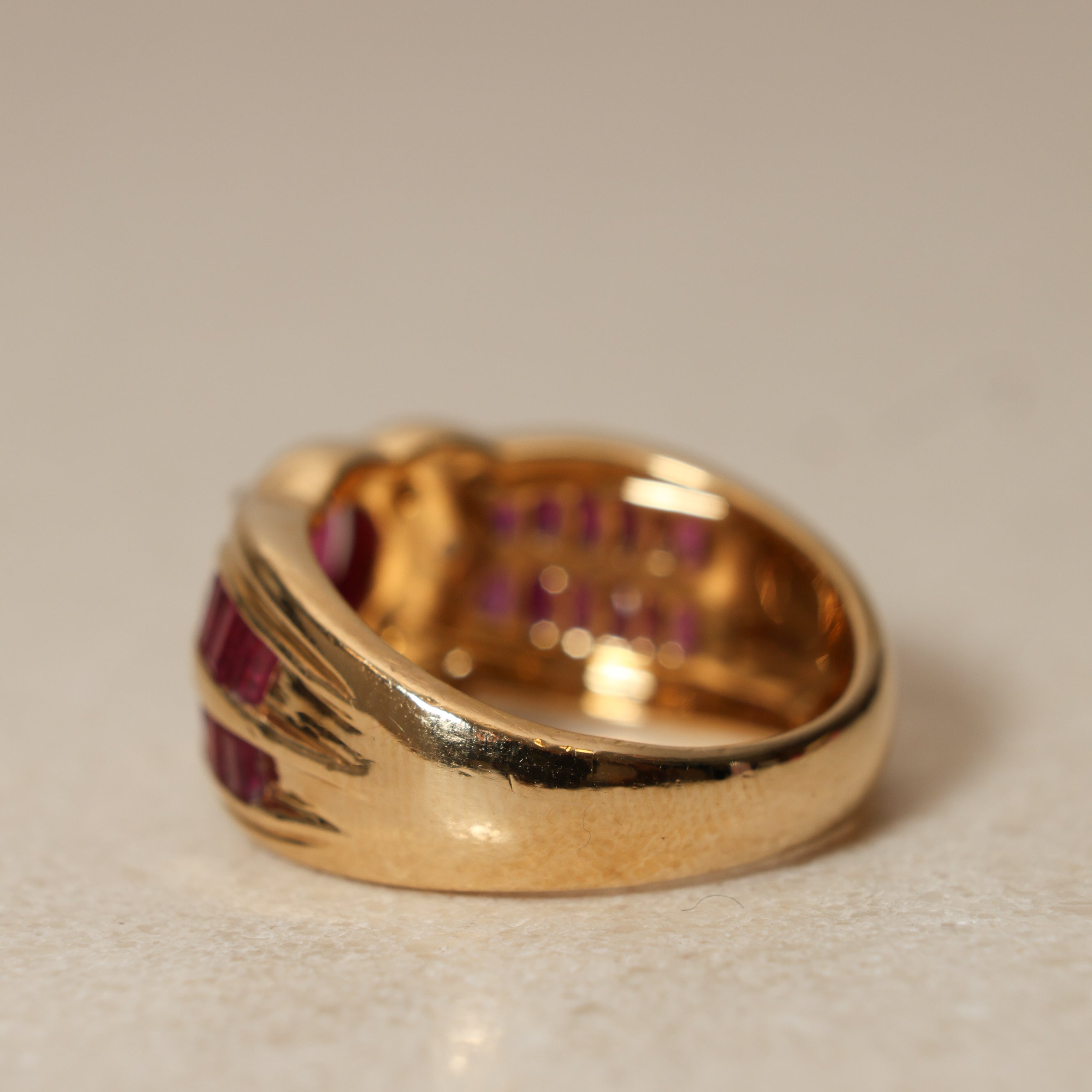 1980's 18K Yellow Gold and Ruby Diamond Halo Solitaire Ring, Size US 5.75