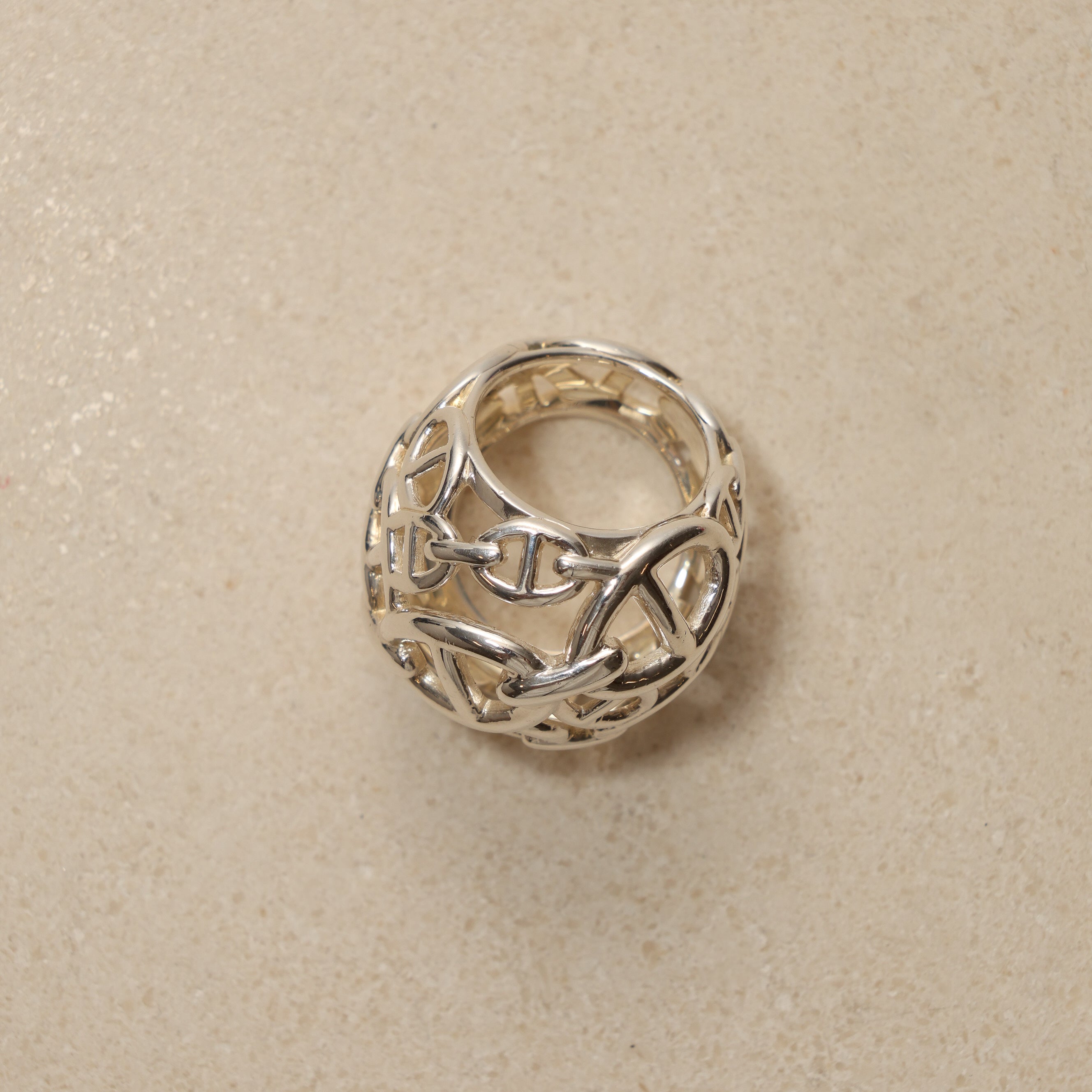 Hermès Chaine d'Ancre Enchaînée Sterling Silver Dome Ring, Size US 5