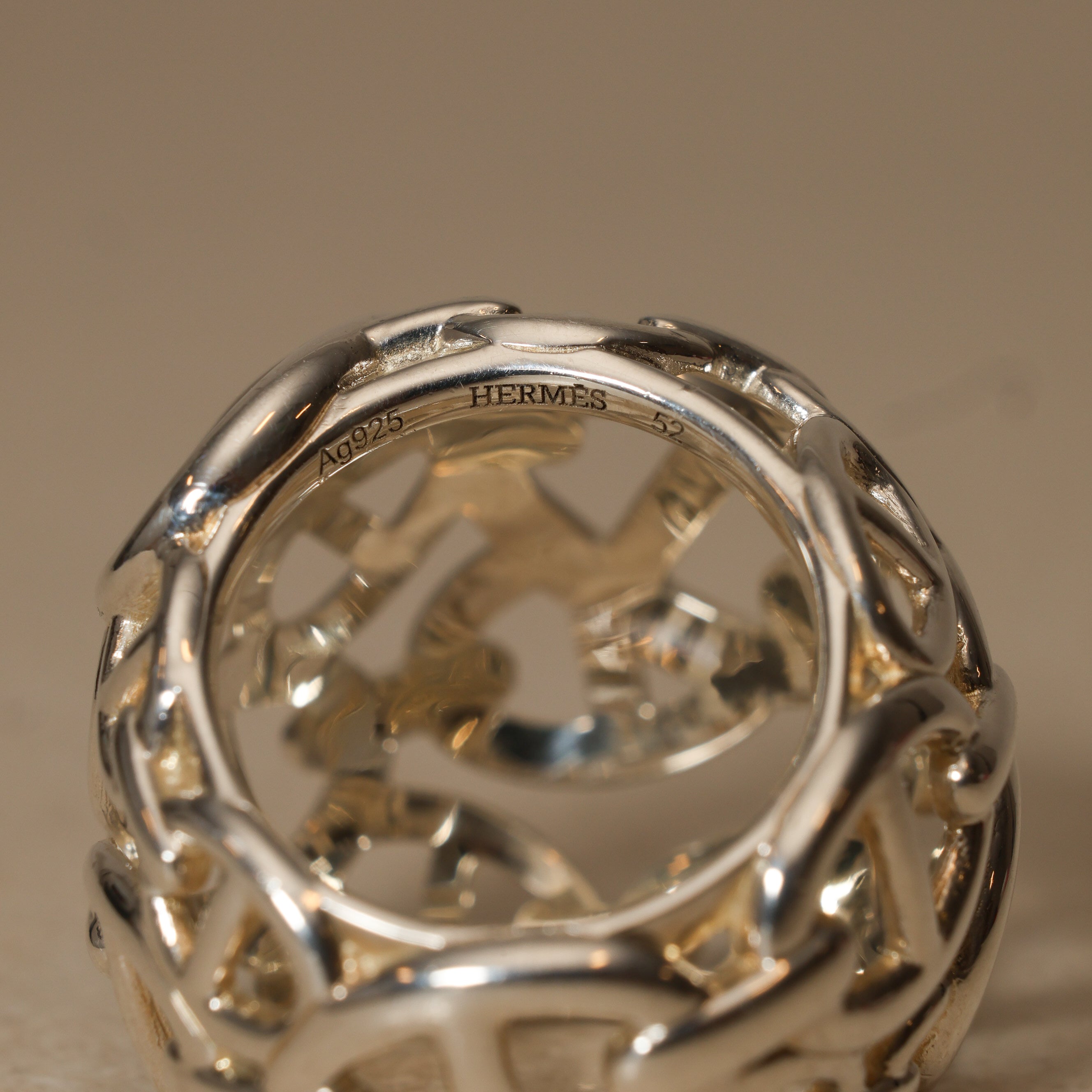 Hermès Chaine d'Ancre Enchaînée Sterling Silver Dome Ring, Size US 5