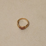 1980's 18K Yellow Gold Ruby and Diamond Milgrain Cluster Ring, Size US 5