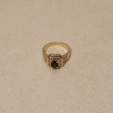1980's 18K Yellow Gold Sapphire and Diamond Solitaire Halo Ring, Size US 6.75