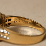 1980's 18K Yellow Gold Sapphire and Diamond Solitaire Halo Ring, Size US 6.75