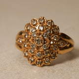 18K Yellow Gold & Diamond Hydrangea Cluster Ring, Size US 6