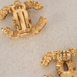 Chanel 1995 Lava CC Clip-On Earrings 24K GP