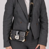 Fendi Zucca Calfskin Leather & Patent Trunk Mini Baguette