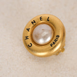 Chanel 1995 Logo Pearl Clip-On Earrings 24K GP