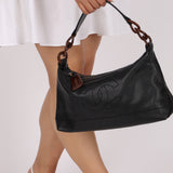 Chanel 2002 Caviar Acrylic Wood Chain Shoulder Bag