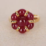 Vintage 1970s 18K Yellow Gold and Ruby Flower Ring, Size US 6