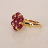 Vintage 1970s 18K Yellow Gold and Ruby Flower Ring, Size US 6