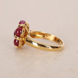 Vintage 1970s 18K Yellow Gold and Ruby Flower Ring, Size US 6