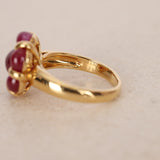 Vintage 1970s 18K Yellow Gold and Ruby Flower Ring, Size US 6