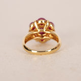 Vintage 1970s 18K Yellow Gold and Ruby Flower Ring, Size US 6