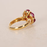Vintage 1970s 18K Yellow Gold and Ruby Flower Ring, Size US 6