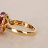 Vintage 1970s 18K Yellow Gold and Ruby Flower Ring, Size US 6