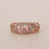 18K Rose Gold Morganite Sapphire & Garnet Cluster Ring, Size US 8