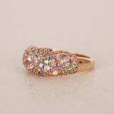 18K Rose Gold Morganite Sapphire & Garnet Cluster Ring, Size US 8