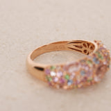 18K Rose Gold Morganite Sapphire & Garnet Cluster Ring, Size US 8
