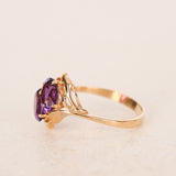 Vintage 1970s 18K Yellow Gold Duo Amethyst Sculpt Ring, Size US 7