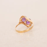 Vintage 1970s 18K Yellow Gold Duo Amethyst Sculpt Ring, Size US 7