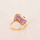 Vintage 1970s 18K Yellow Gold Duo Amethyst Sculpt Ring, Size US 7
