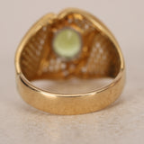 Vintage 1970s-1980s 18K Yellow Gold Peridot and Diamond Mesh Cocktail Ring, Size US 8.5