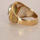 Vintage 1970s-1980s 18K Yellow Gold Peridot and Diamond Mesh Cocktail Ring, Size US 8.5