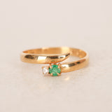 Vintage 1970s 18K Yellow Gold Emerald and Diamond Edwardian-style Wrap Ring, Size US 6.5