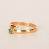 Vintage 1970s 18K Yellow Gold Emerald and Diamond Edwardian-style Wrap Ring, Size US 6.5